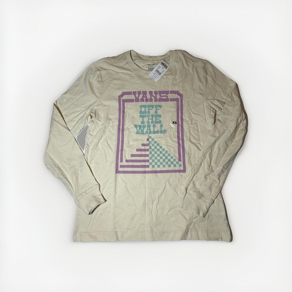 NWT Vans Women’s XS Off The Wall Long Sleeve Graphic T Shirt Cream